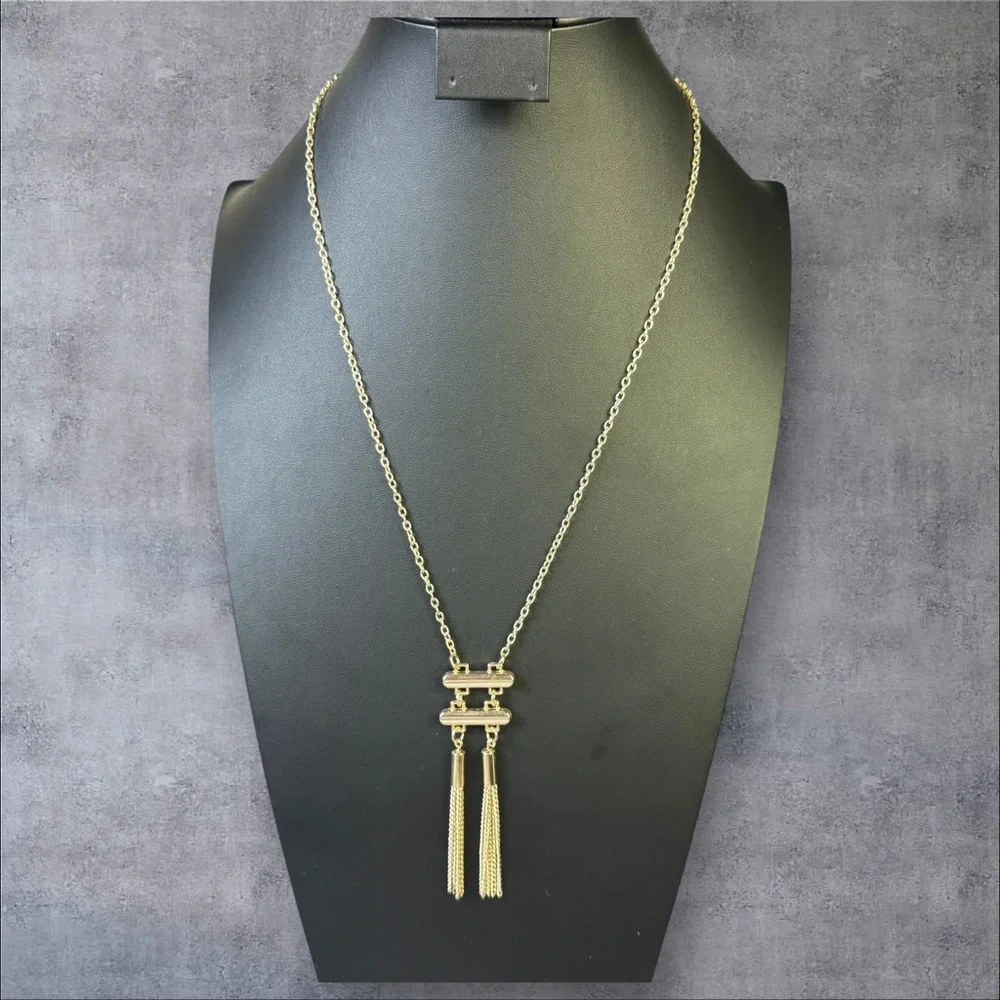 207. Gold‎ Tone Tassel Dangle Necklace with Lobster Clasp